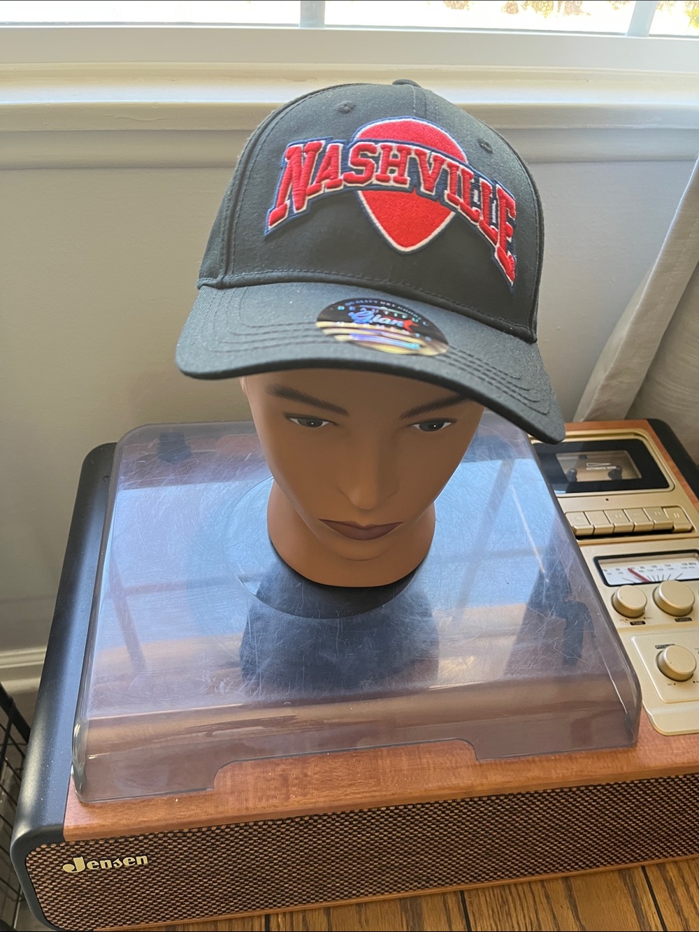 Nashville Embroidered Black Baseball Hat with Red Patch